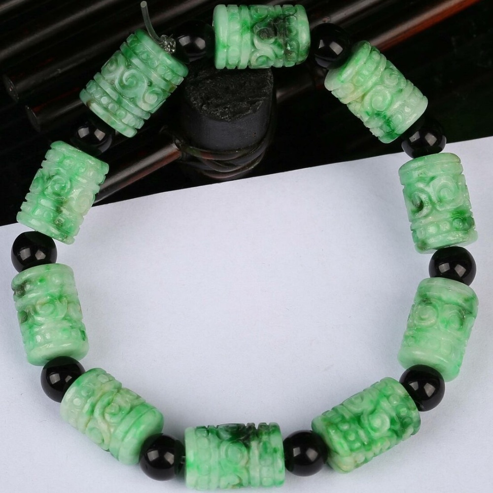 Cert'd Green 100% Natural Grade A Jade jadeite Bead Bracelet Bangle